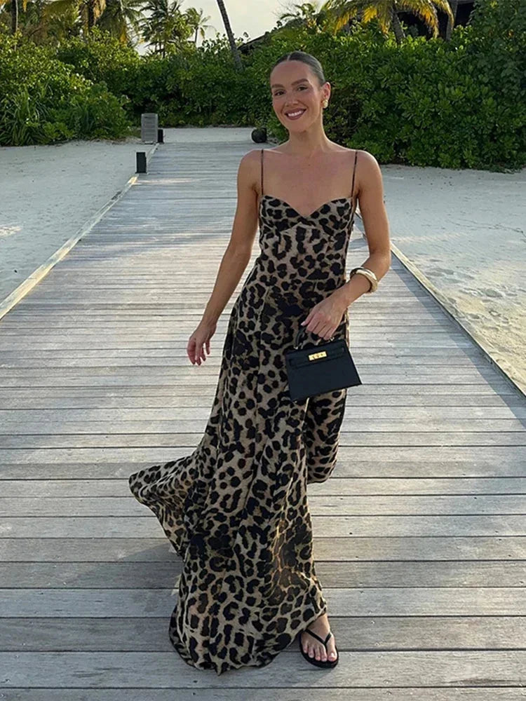 Cora | Spaghetti Strap Leopard Print Maxi Dress