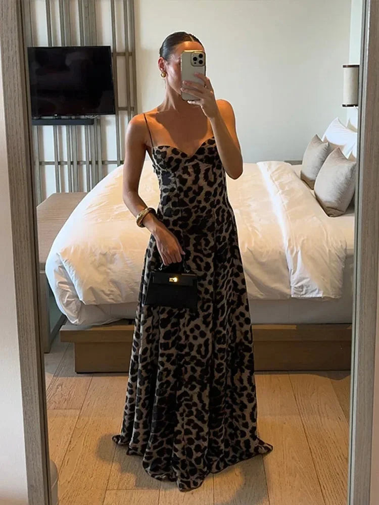 Cora | Spaghetti Strap Leopard Print Maxi Dress