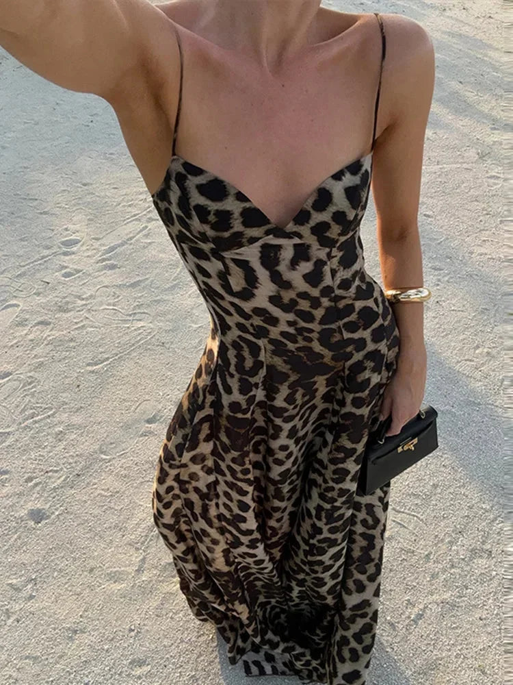 Cora | Spaghetti Strap Leopard Print Maxi Dress