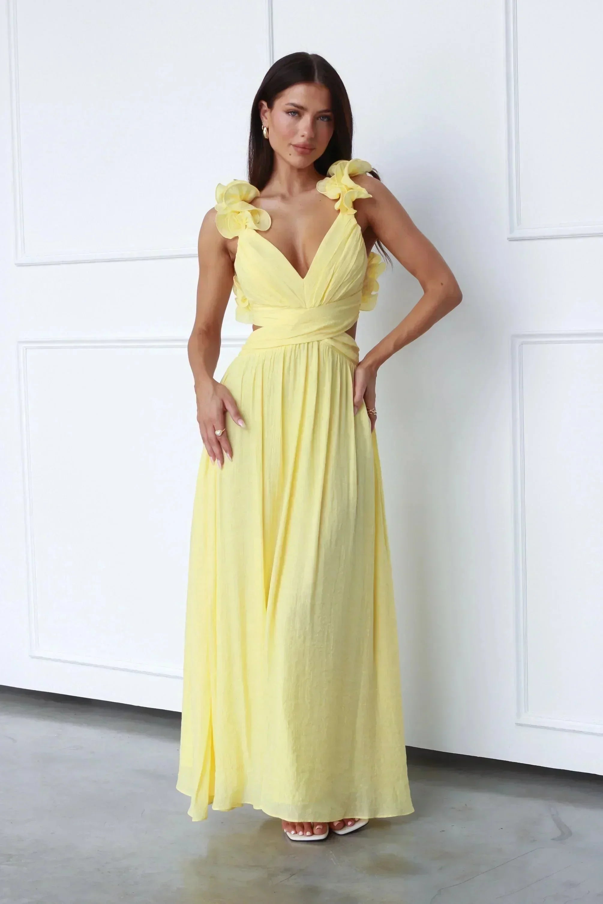 Reva | V-Neck Floral Shoulder Maxi Dress