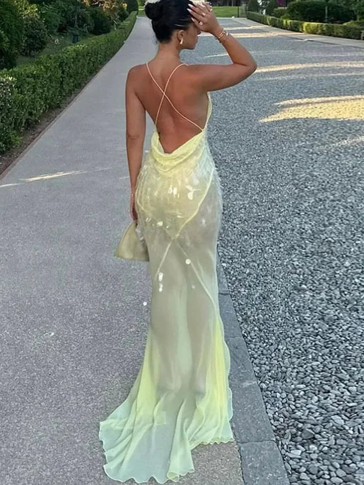 Goldie | V-Neck Sequin Crisscross-Back Maxi Dress