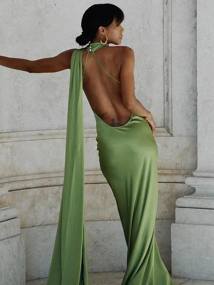 Ada | One-Shoulder Open Back Satin Maxi Dress