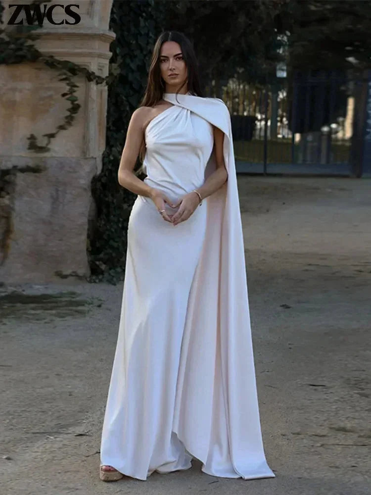 Ada | One-Shoulder Open Back Satin Maxi Dress