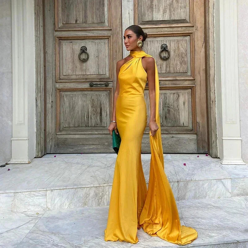 Ada | One-Shoulder Open Back Satin Maxi Dress