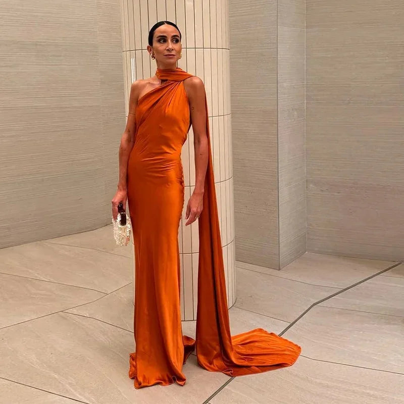 Ada | One-Shoulder Open Back Satin Maxi Dress