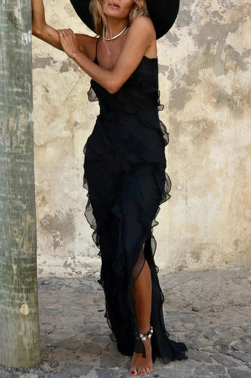 Coralie | Sleeveless Ruffle Side Slit Maxi Dress