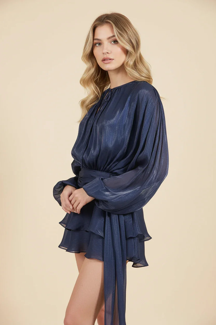 Florine | Balloon Sleeve Flowing Mini Dress