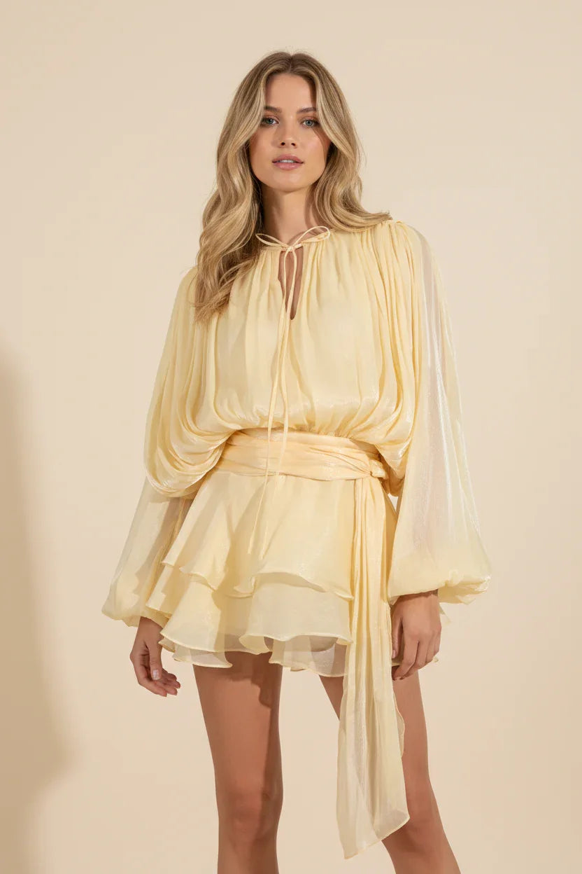 Florine | Balloon Sleeve Flowing Mini Dress