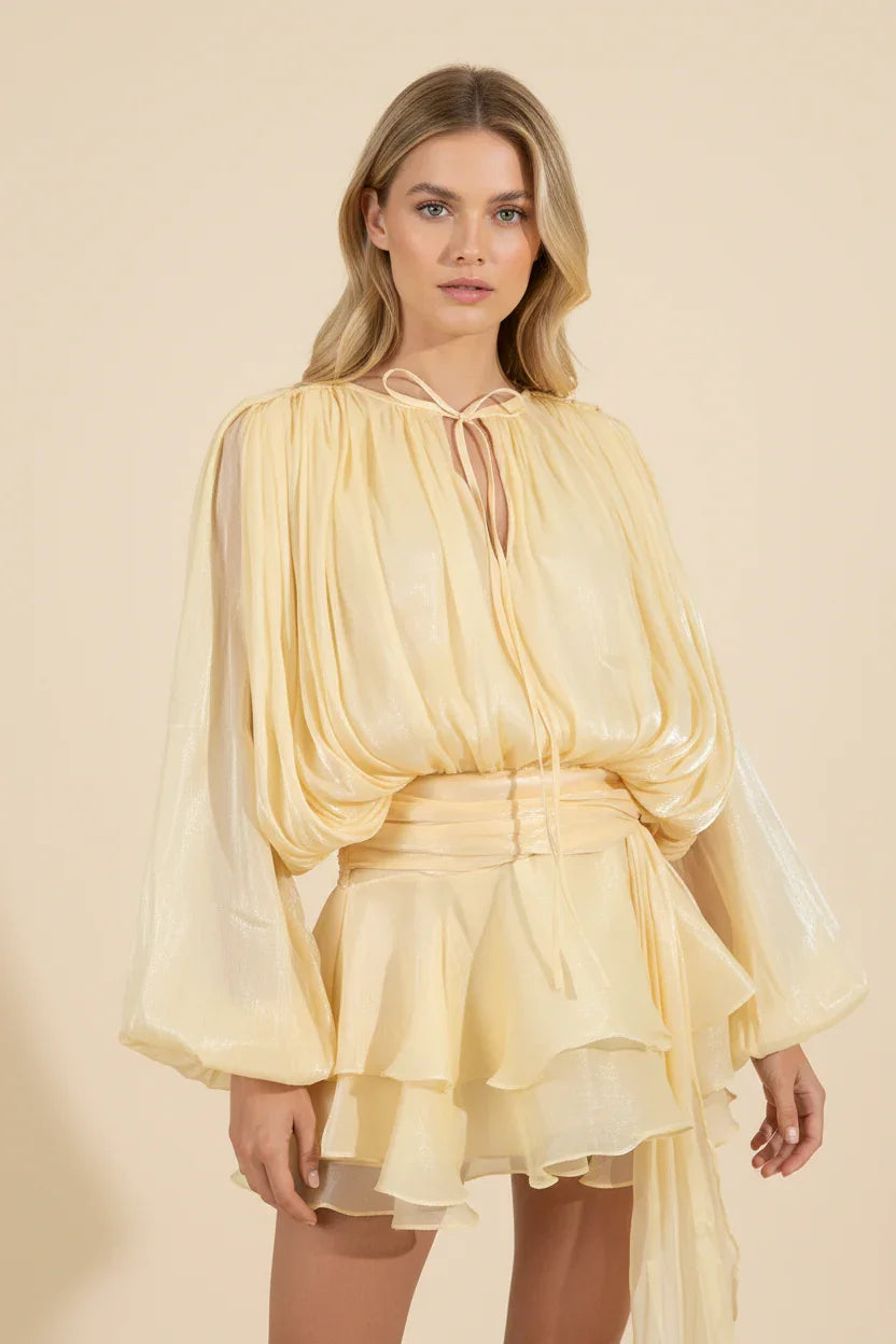 Florine | Balloon Sleeve Flowing Mini Dress