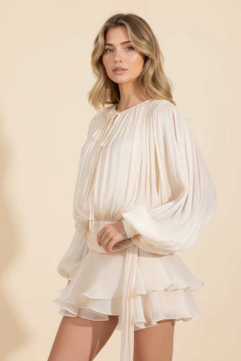 Florine | Balloon Sleeve Flowing Mini Dress