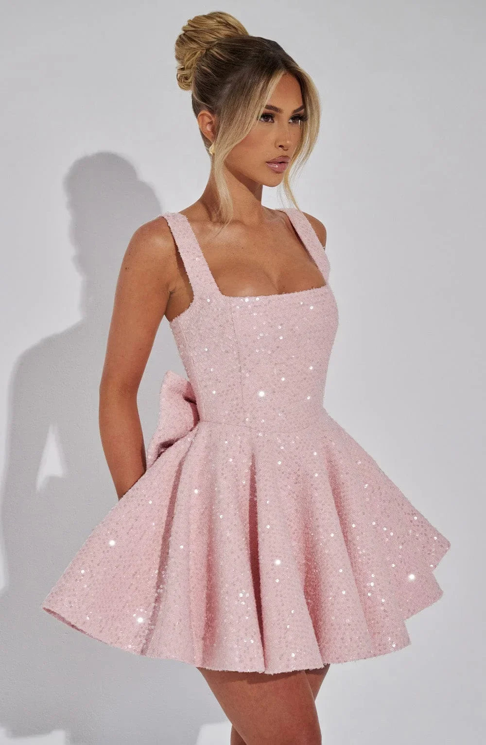 Elin | Glitter Bow Strap Mini Dress