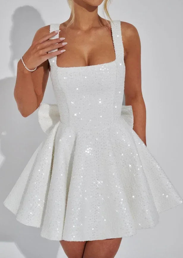 Elin | Glitter Bow Strap Mini Dress