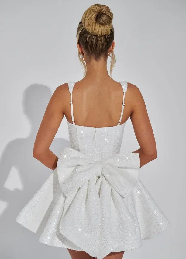 Elin | Glitter Bow Strap Mini Dress