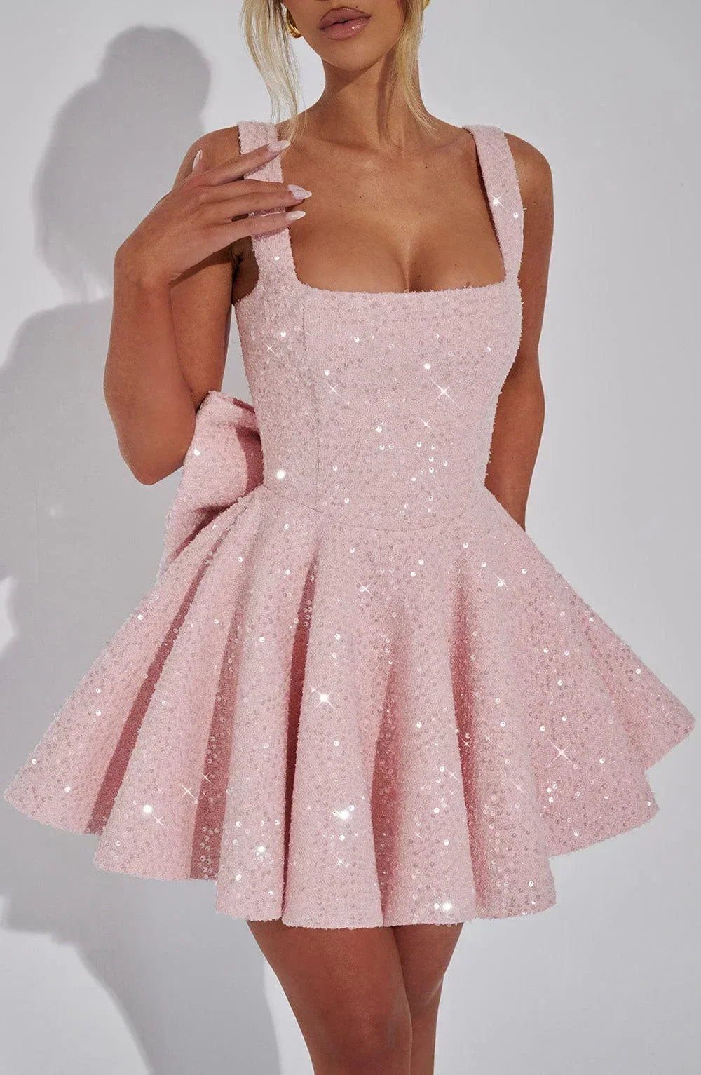 Elin | Glitter Bow Strap Mini Dress