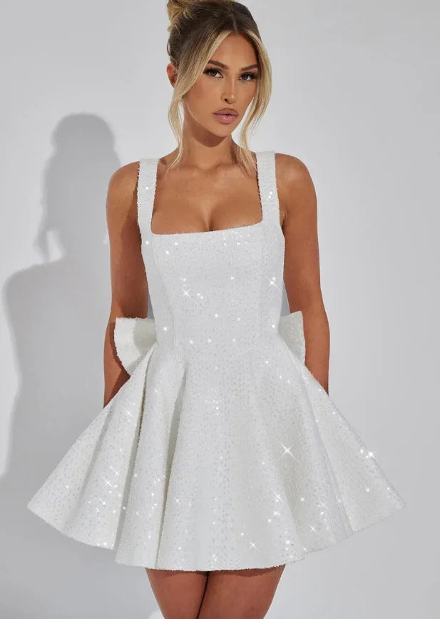 Elin | Glitter Bow Strap Mini Dress