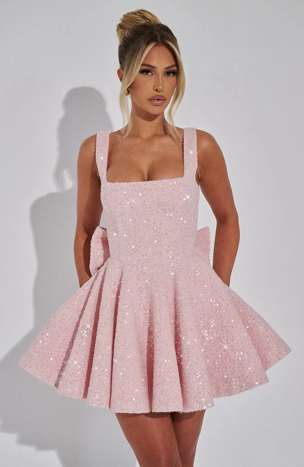 Elin | Glitter Bow Strap Mini Dress