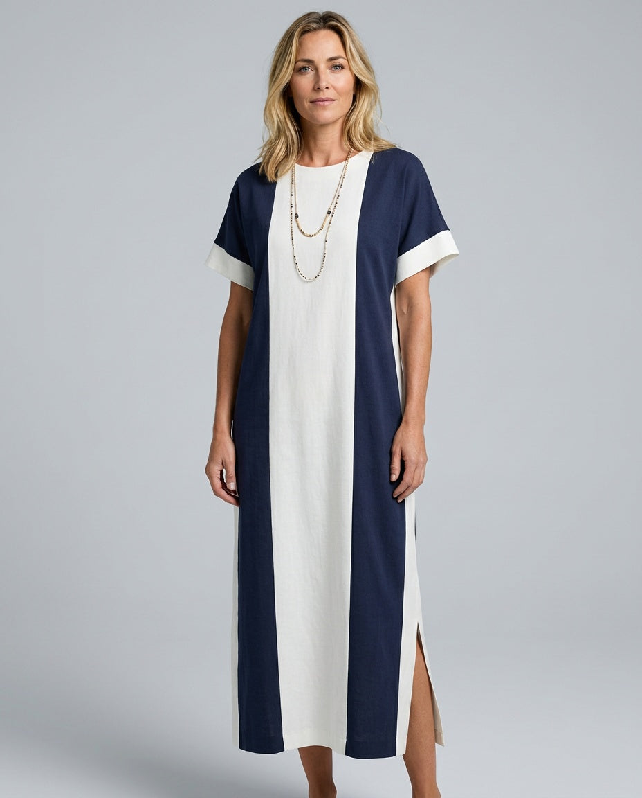 Aubrey | Vertical Stripe Side Split Midi Dress