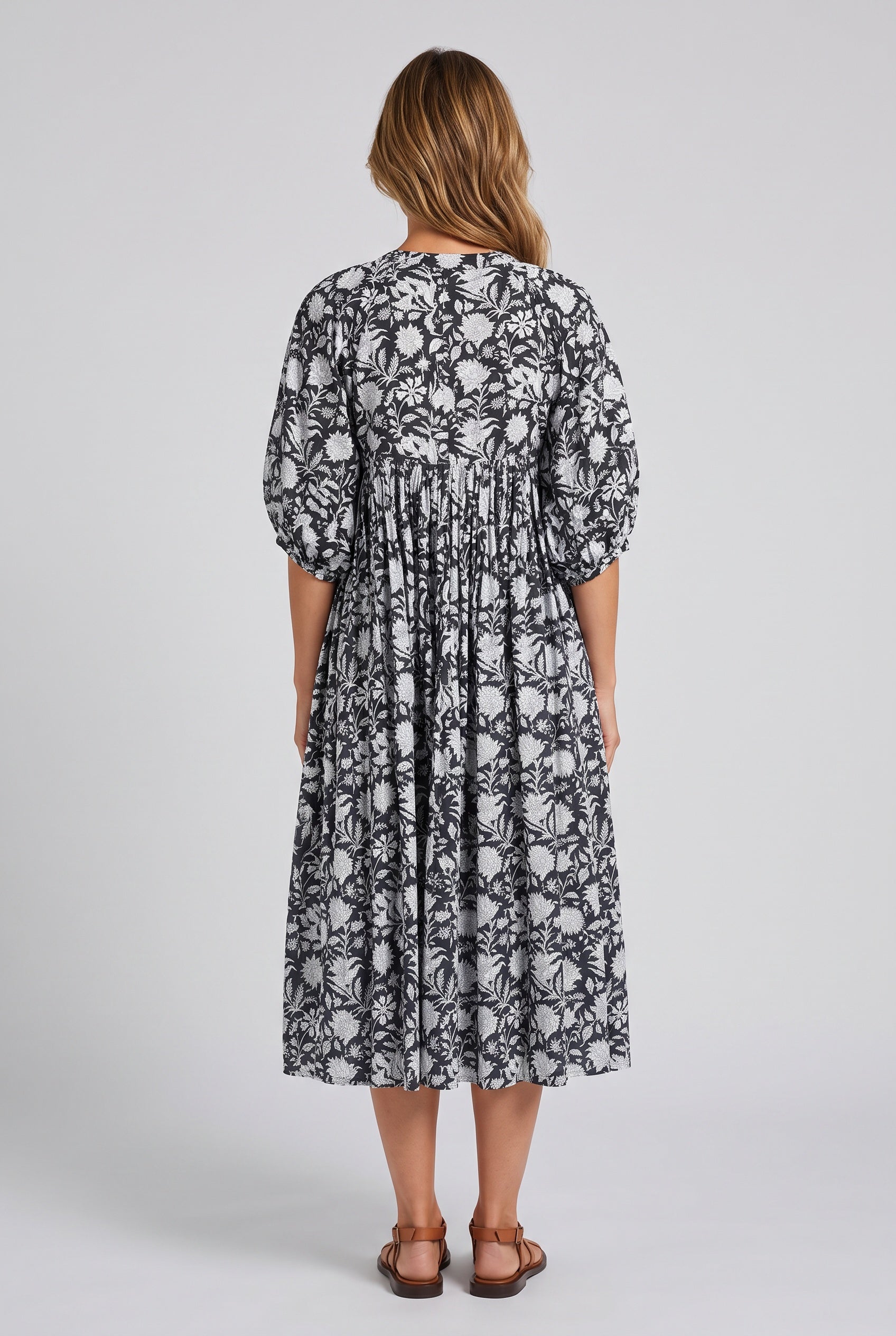 Selene | Floral Print Boho Midi Dress