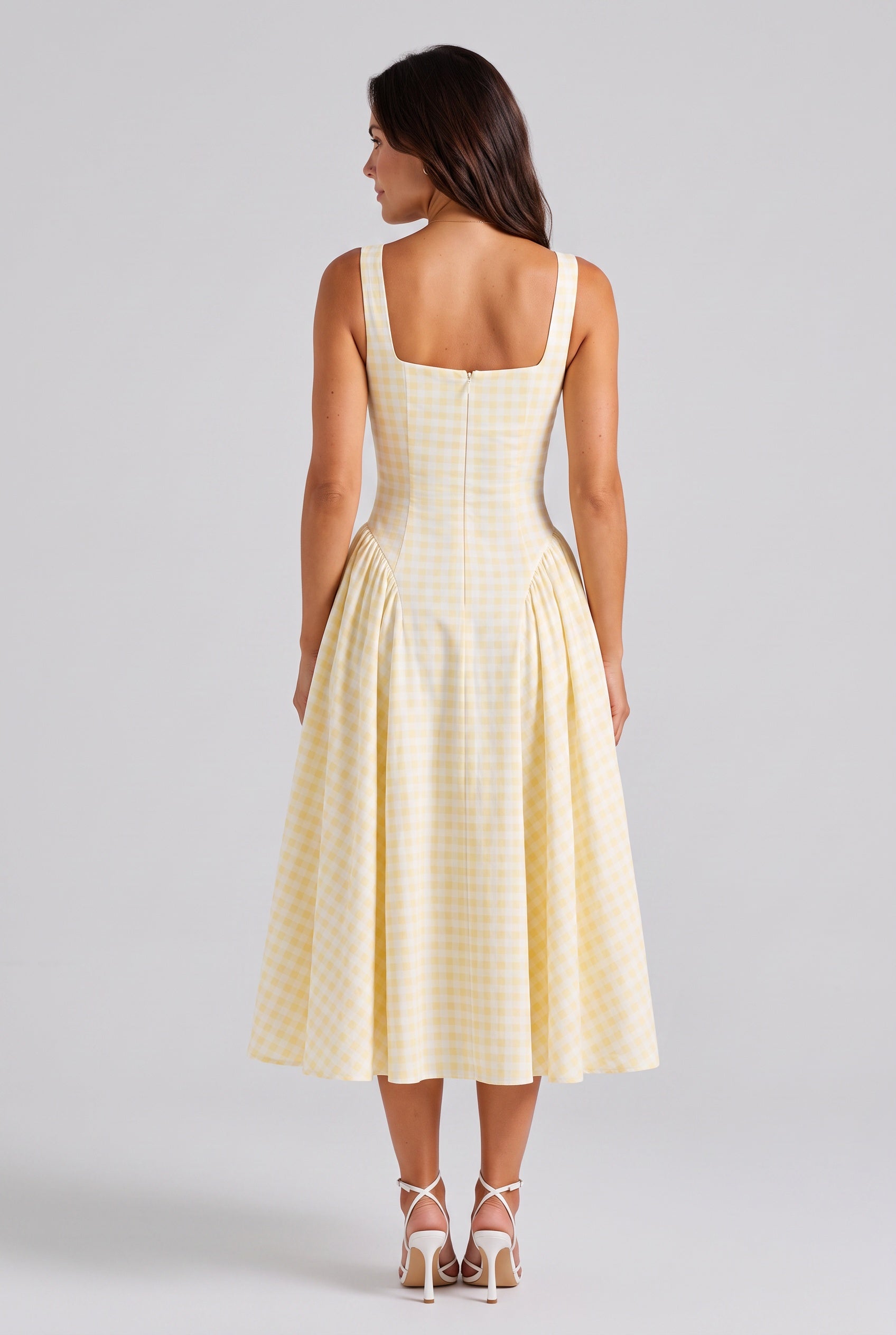 Verity | Sculpted Waist Full Skirt Gingham Midi Dress