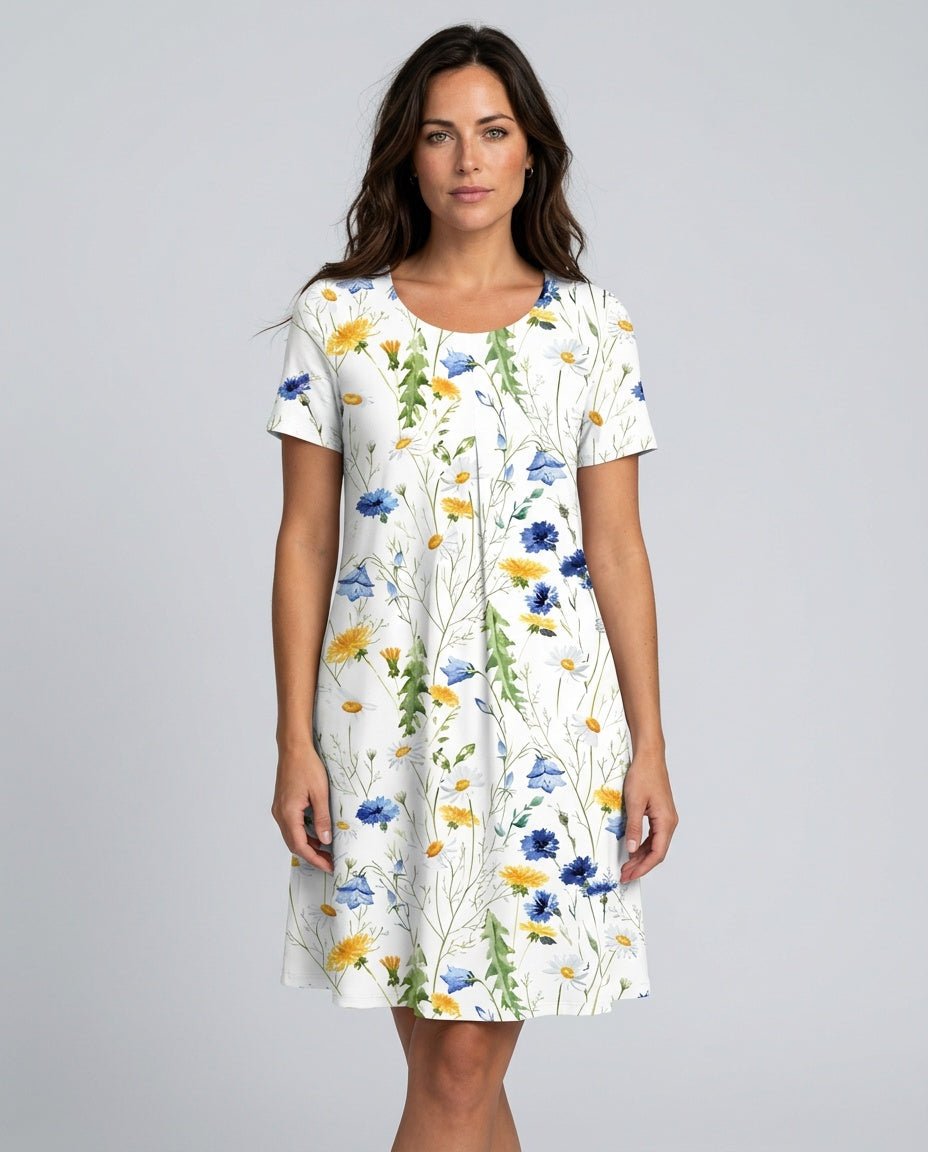 Beatrix | Pleated Floral Short Sleeve Midi Dress