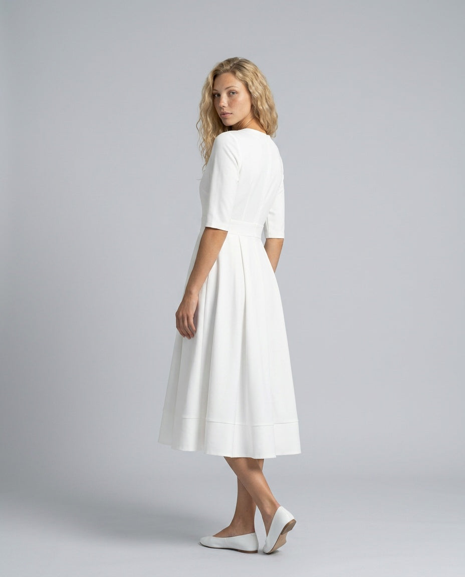Delphine | A-Line V-Neck Pocket Midi Dress