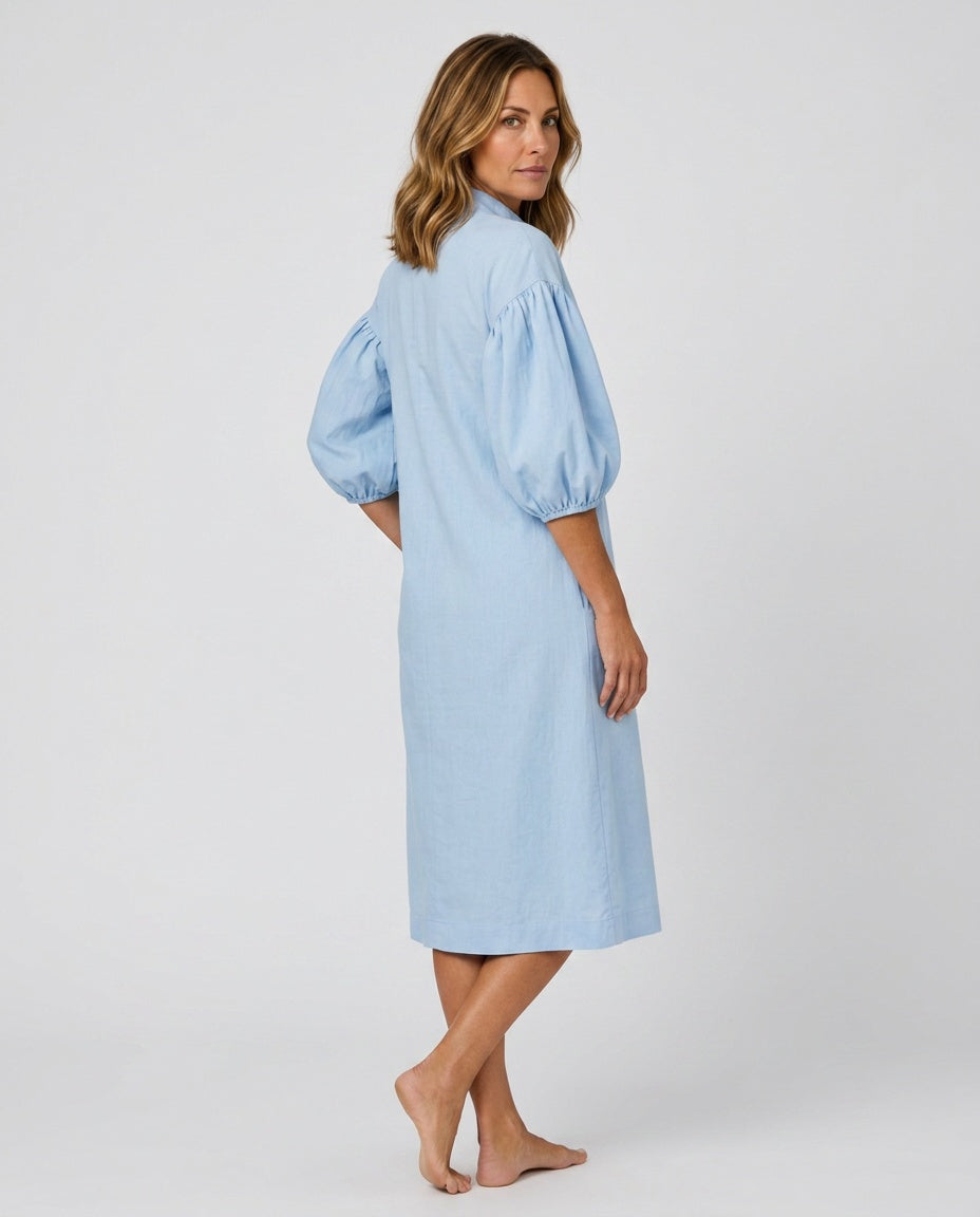 Astrid | Puff Sleeve High Neck Midi Dress
