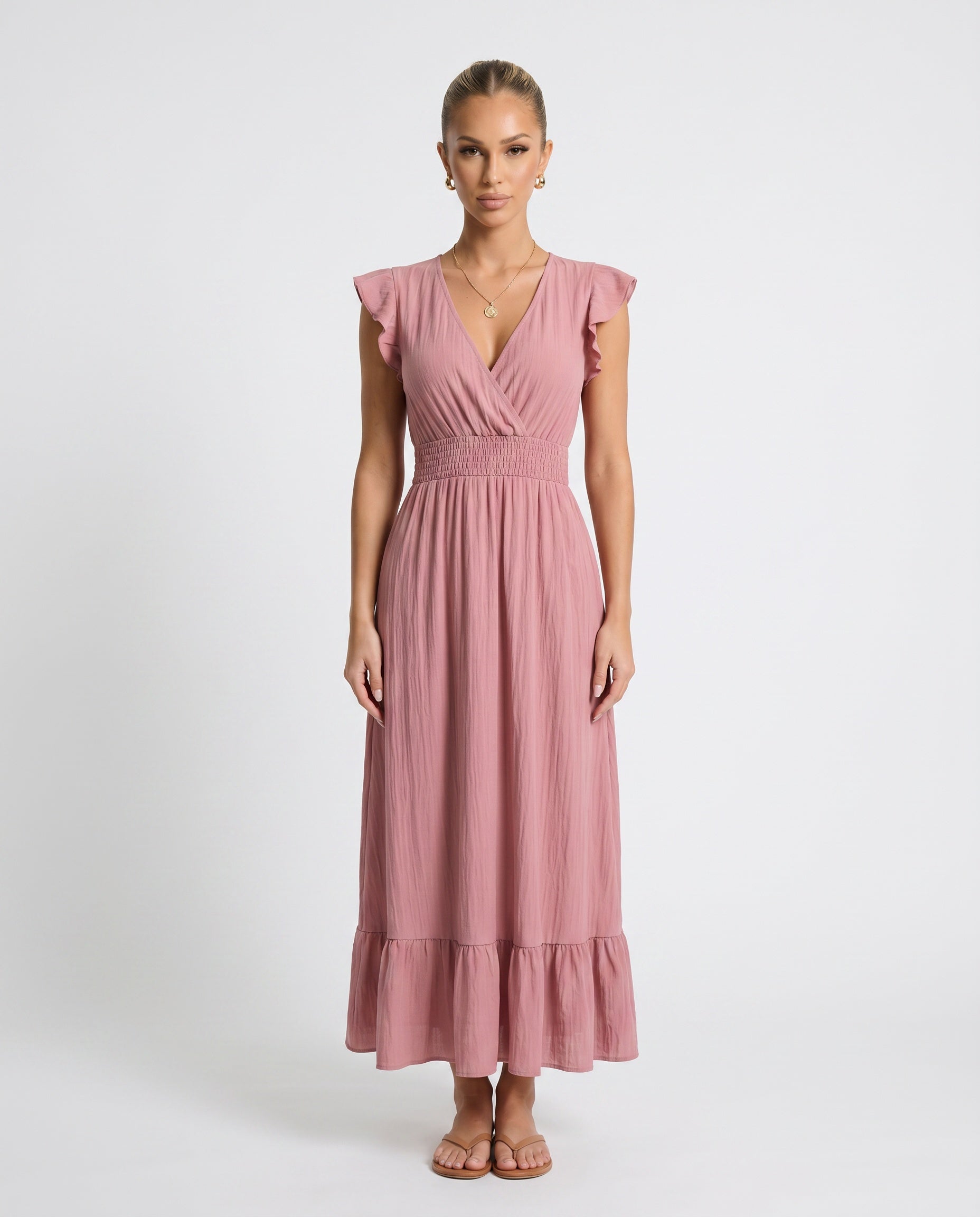 Mirtha | Low Back Ruffle Detail Midi Dress