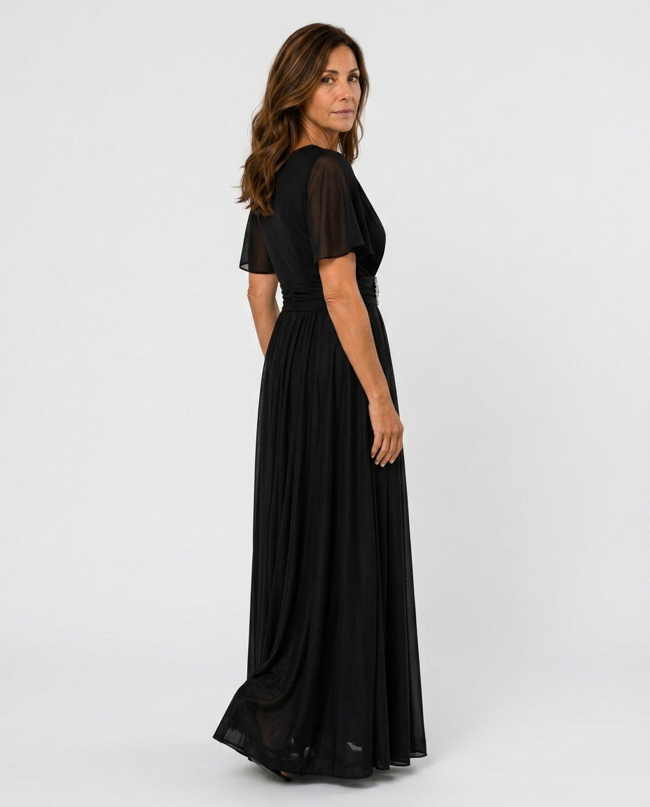 Orelia | Short Sleeve V-Neck Flowing Maxi Dress