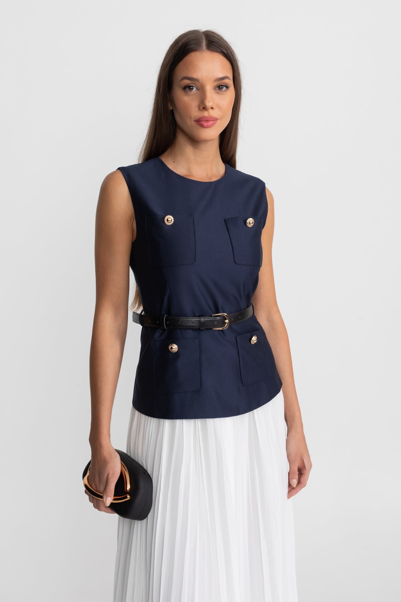 Rosa | Belted Contrast Sleeveless Midi Dress