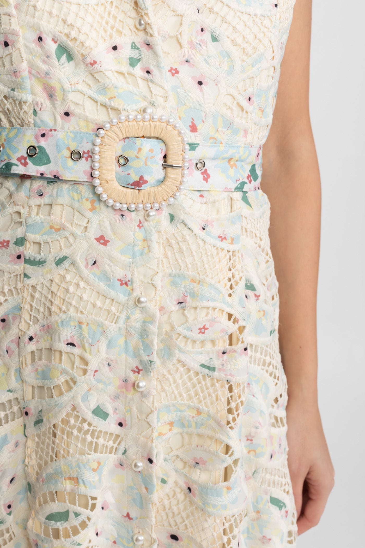 Fleur | Halter Neck Belted Lace Midi Dress