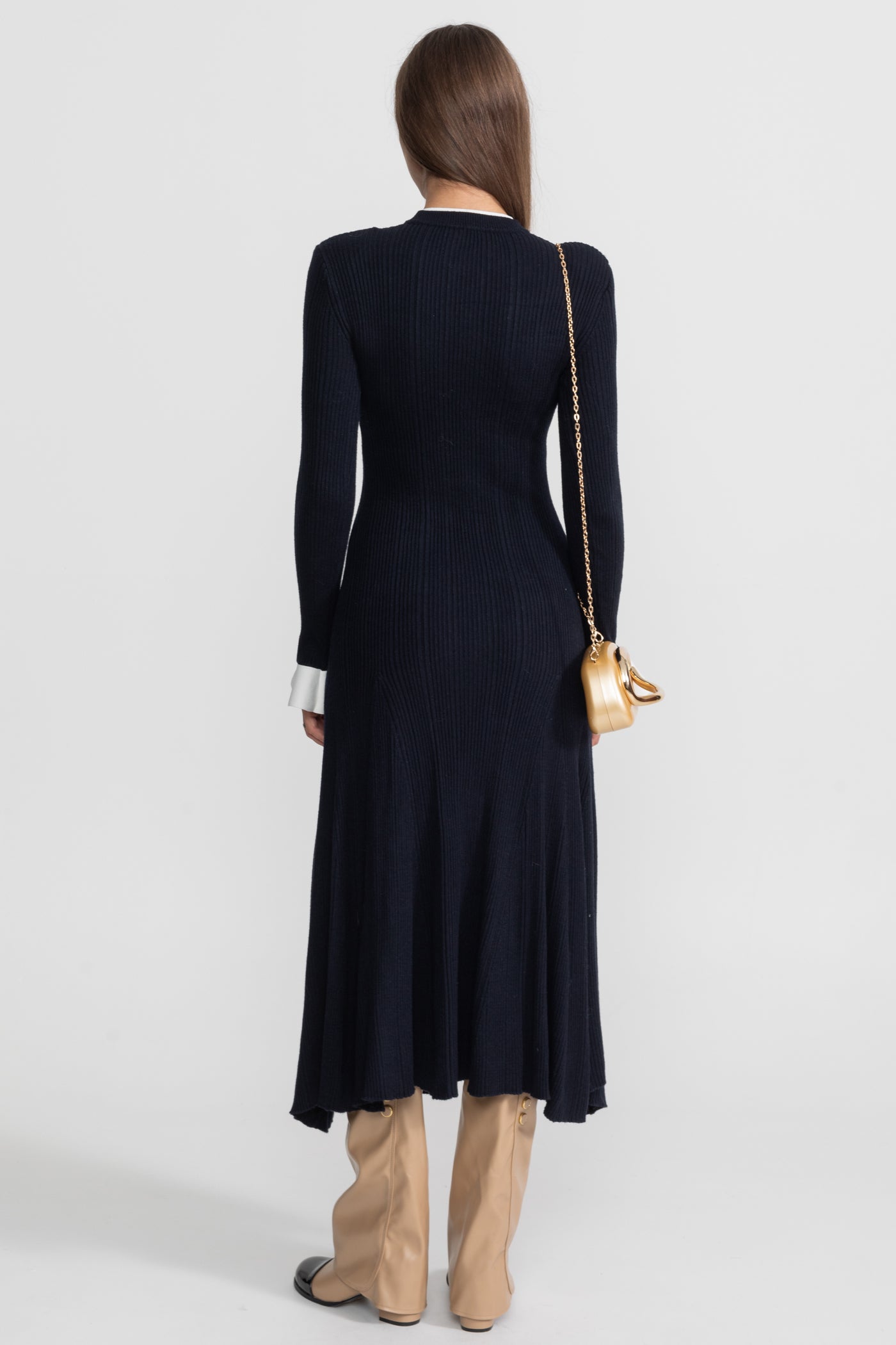Sable | Ribbed Knit Gold Button Midi Dress