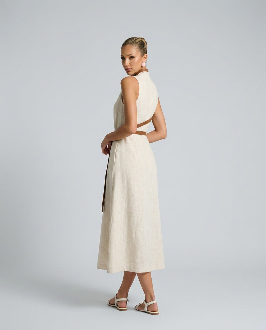 Ines | Sleeveless Contrasting Trim Midi Dress