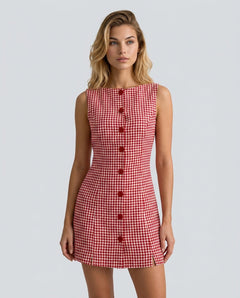 Darya | Boat Neck Plaid Mini Dress