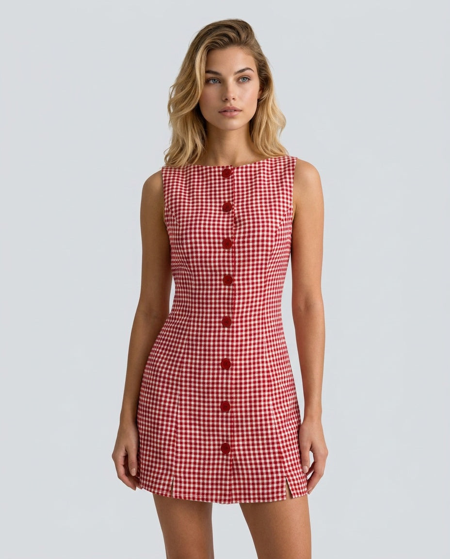 Darya | Boat Neck Plaid Mini Dress