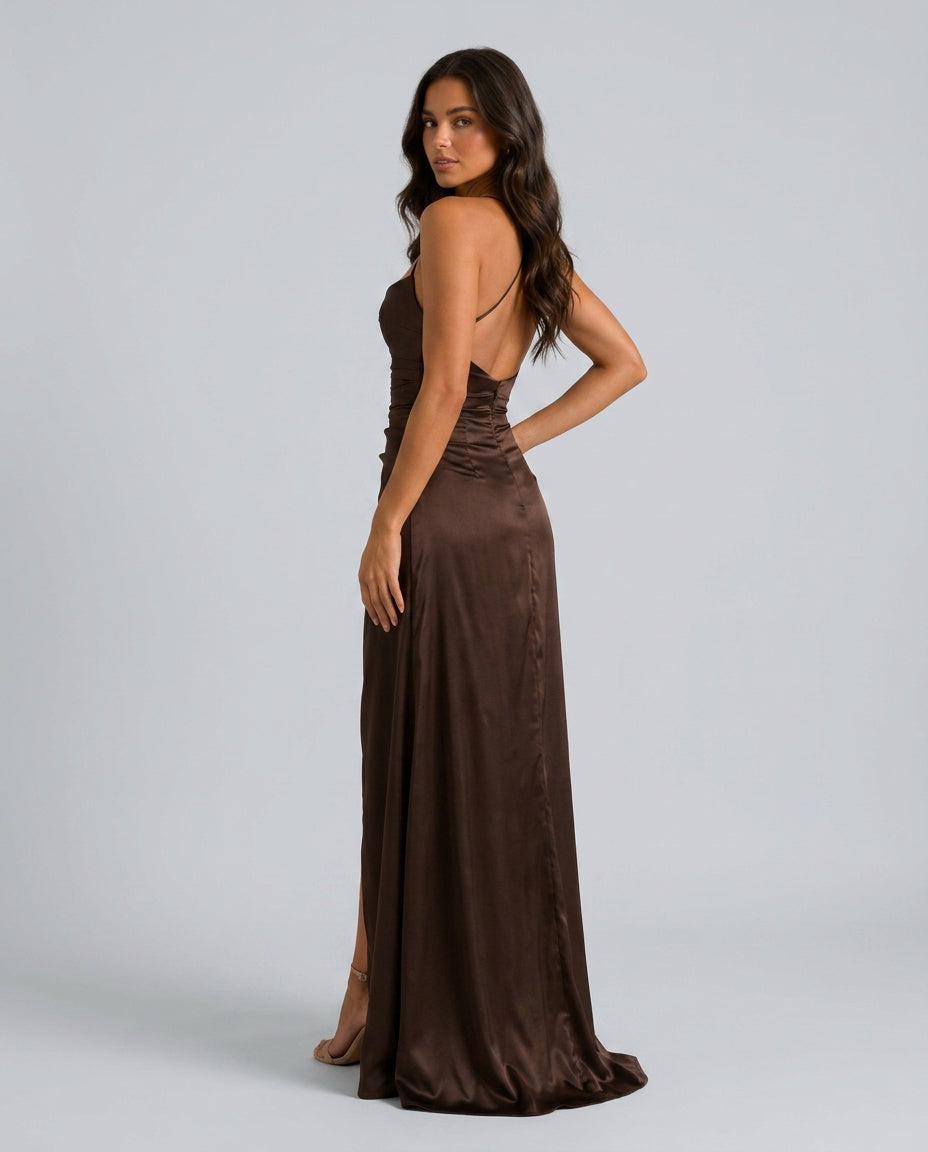 Estrella | Draped Satin-Look Maxi Dress