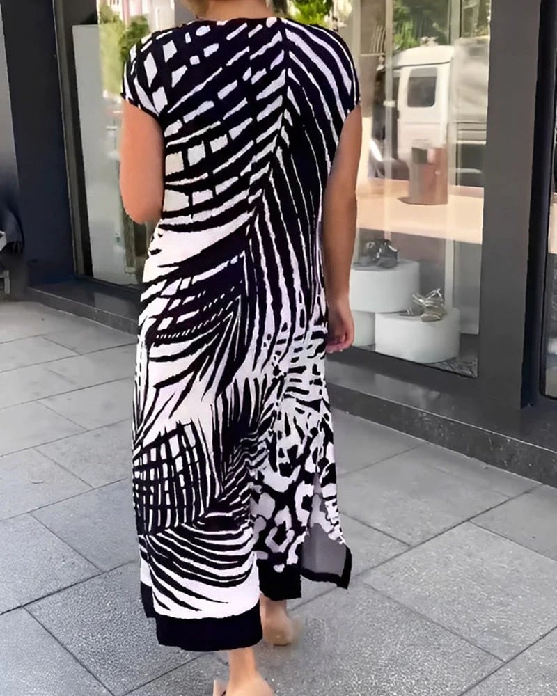 Aurelia | Short Sleeve Printed Midi Dress
