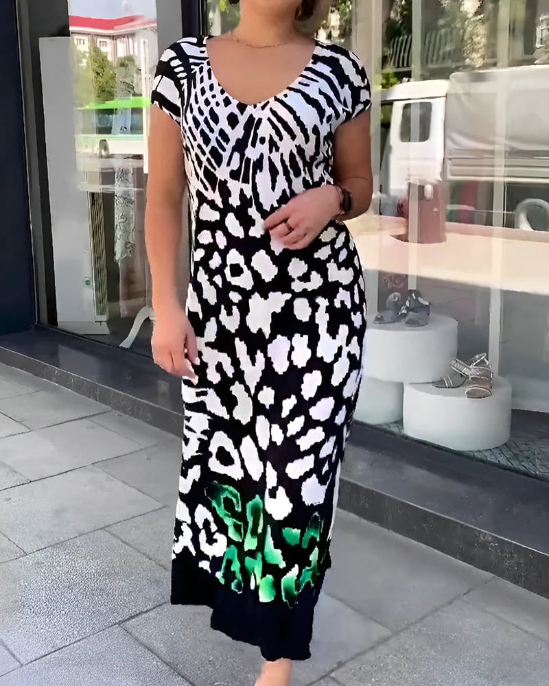 Aurelia | Short Sleeve Printed Midi Dress
