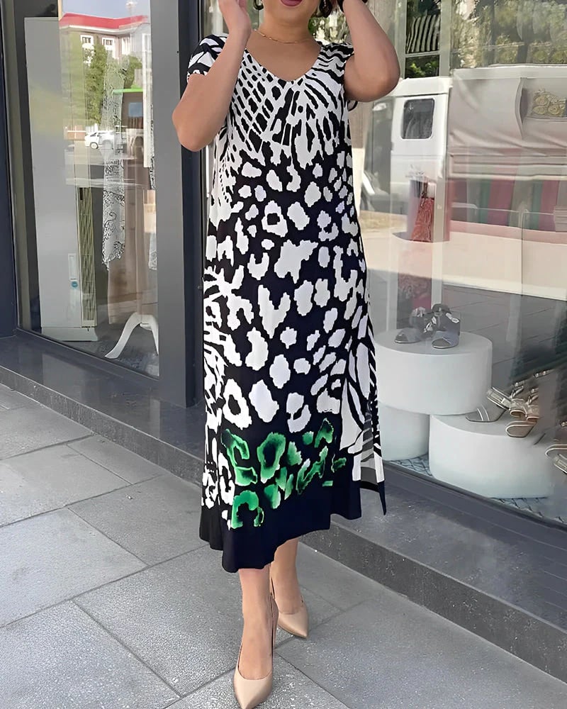 Aurelia | Short Sleeve Printed Midi Dress