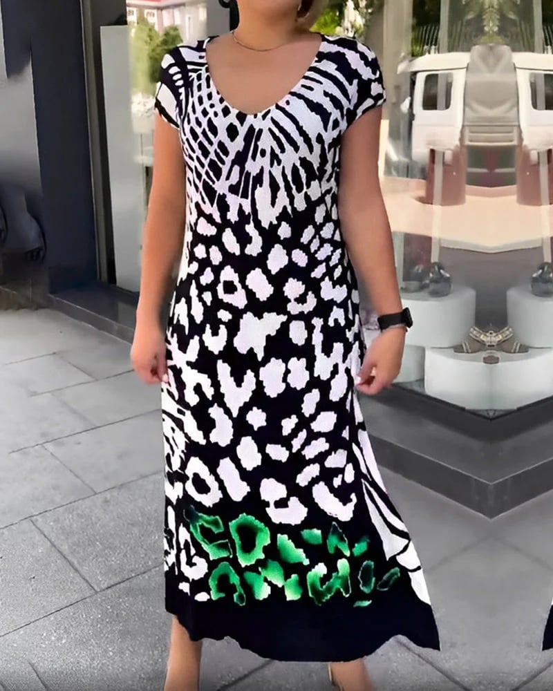 Aurelia | Short Sleeve Printed Midi Dress