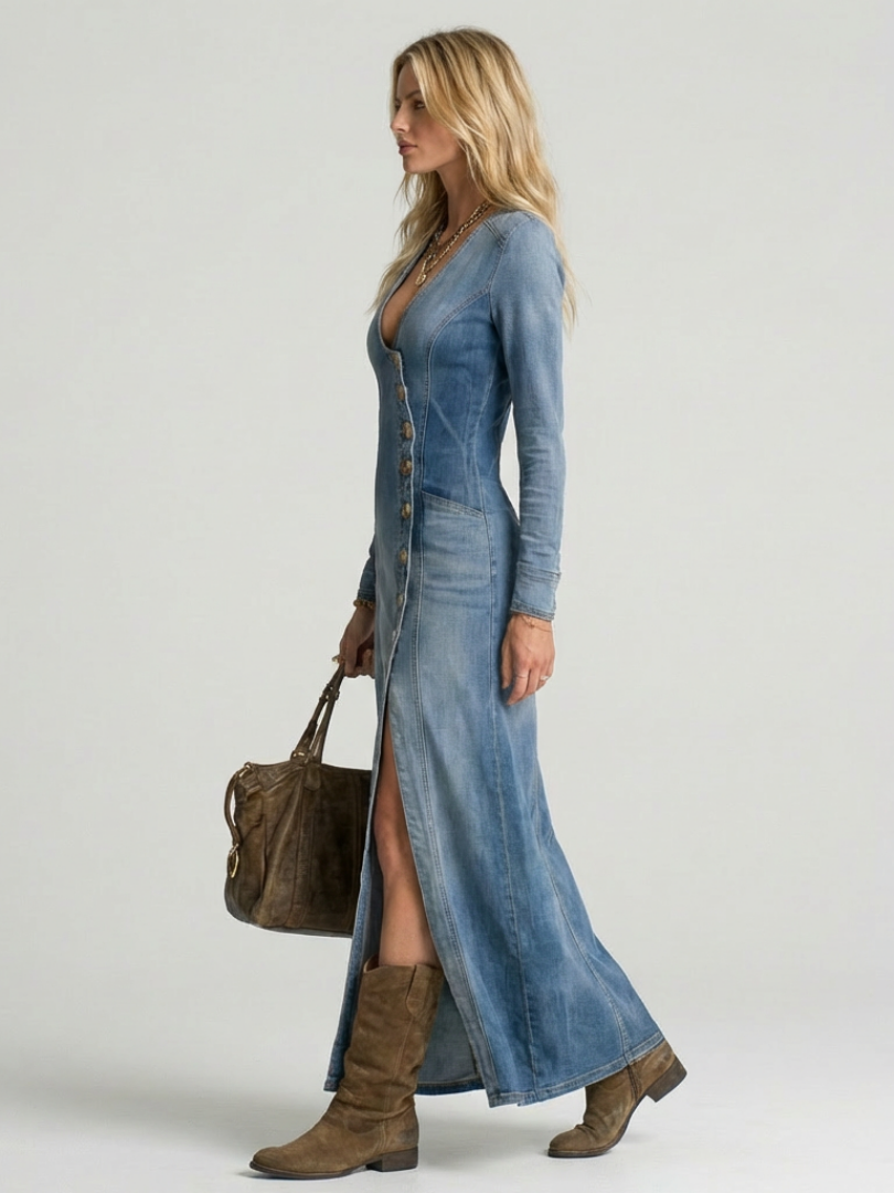 Opal | Button-Front Denim Maxi Dress