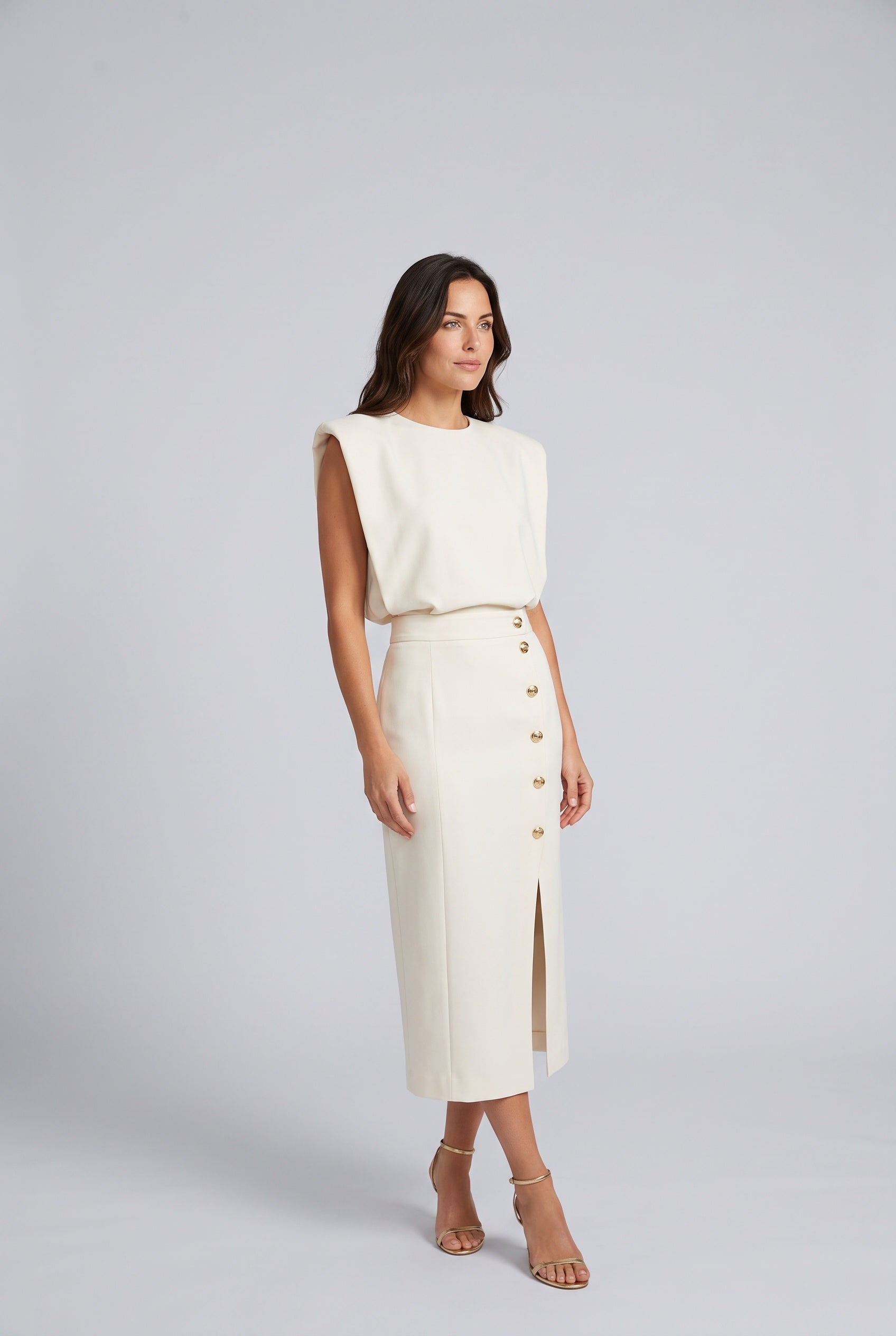 Frida | Sleeveless Side Button Midi Dress