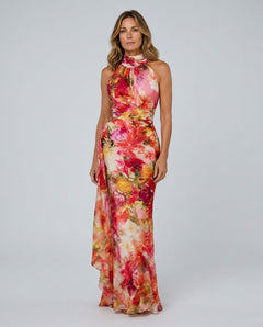 Hazel | Halter Neck Floral Print Maxi Dress