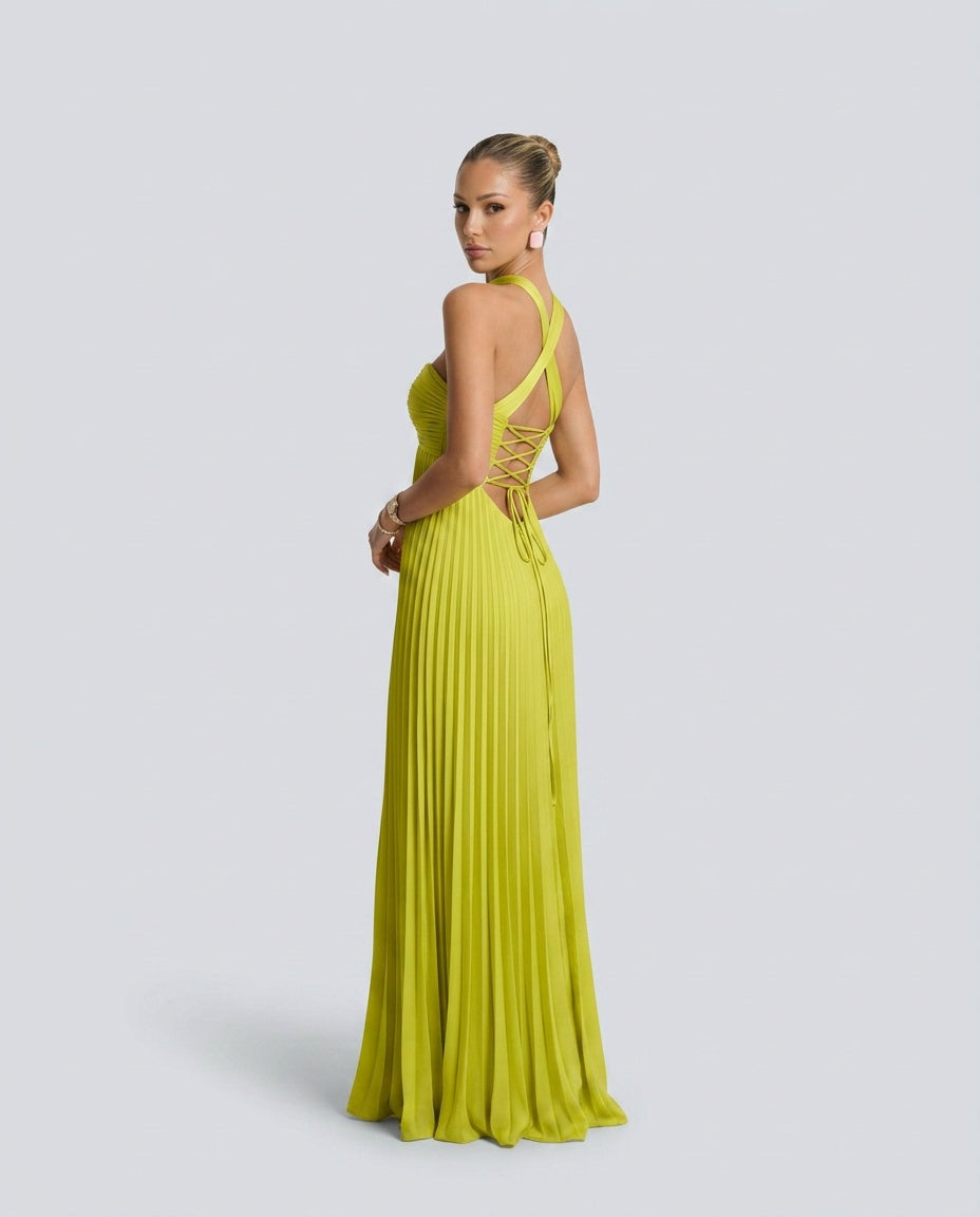 Liv | Pleated Satin-Look Maxi Dress