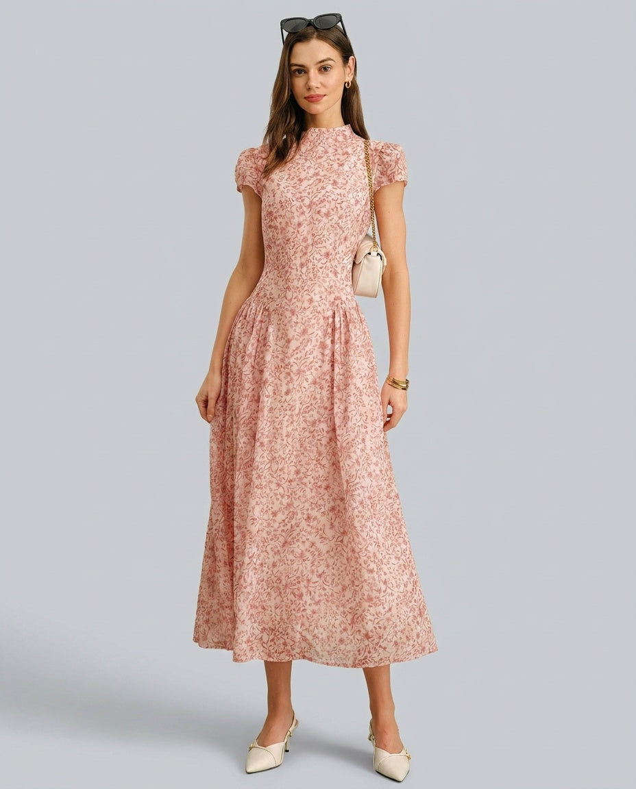 Mirabel | Floral Mock Neck Wedding Guest Maxi Dress