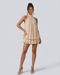 Willa | Tiered Ruffle Open Back Halter Mini Dress