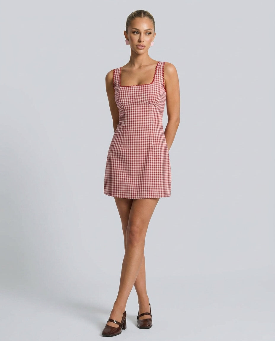 Willa | Gingham Square Neck Slip Mini Dress