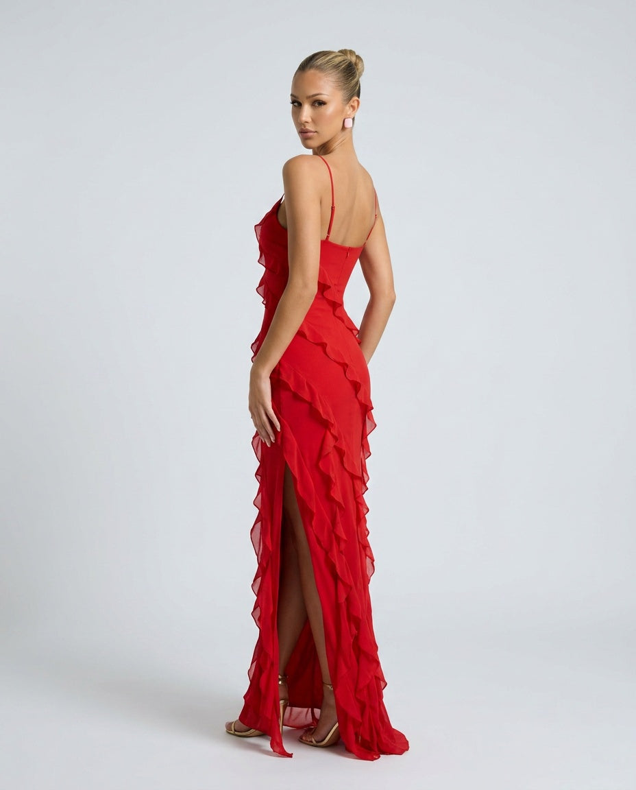 Coralie | Sleeveless Ruffle Side Slit Maxi Dress