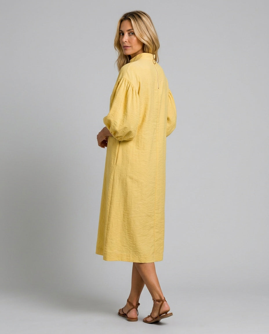 Astrid | Puff Sleeve High Neck Midi Dress