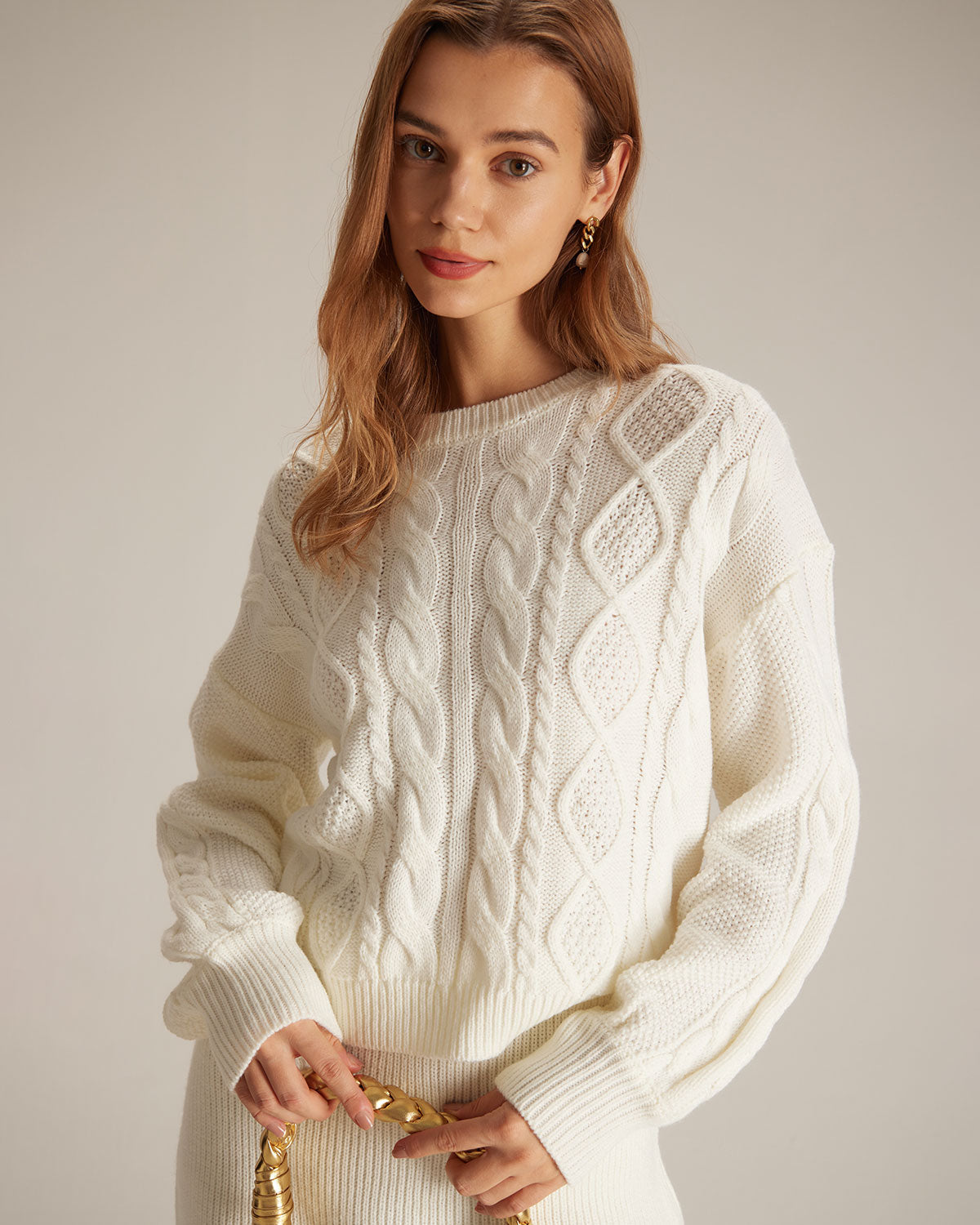 Yara | Round Neck Ribbed Cable Knit Sweater