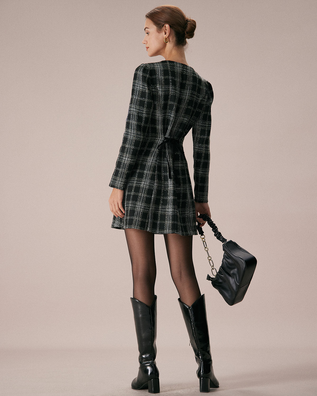 Elin | Crew Neck Plaid A-Line Mini Dress